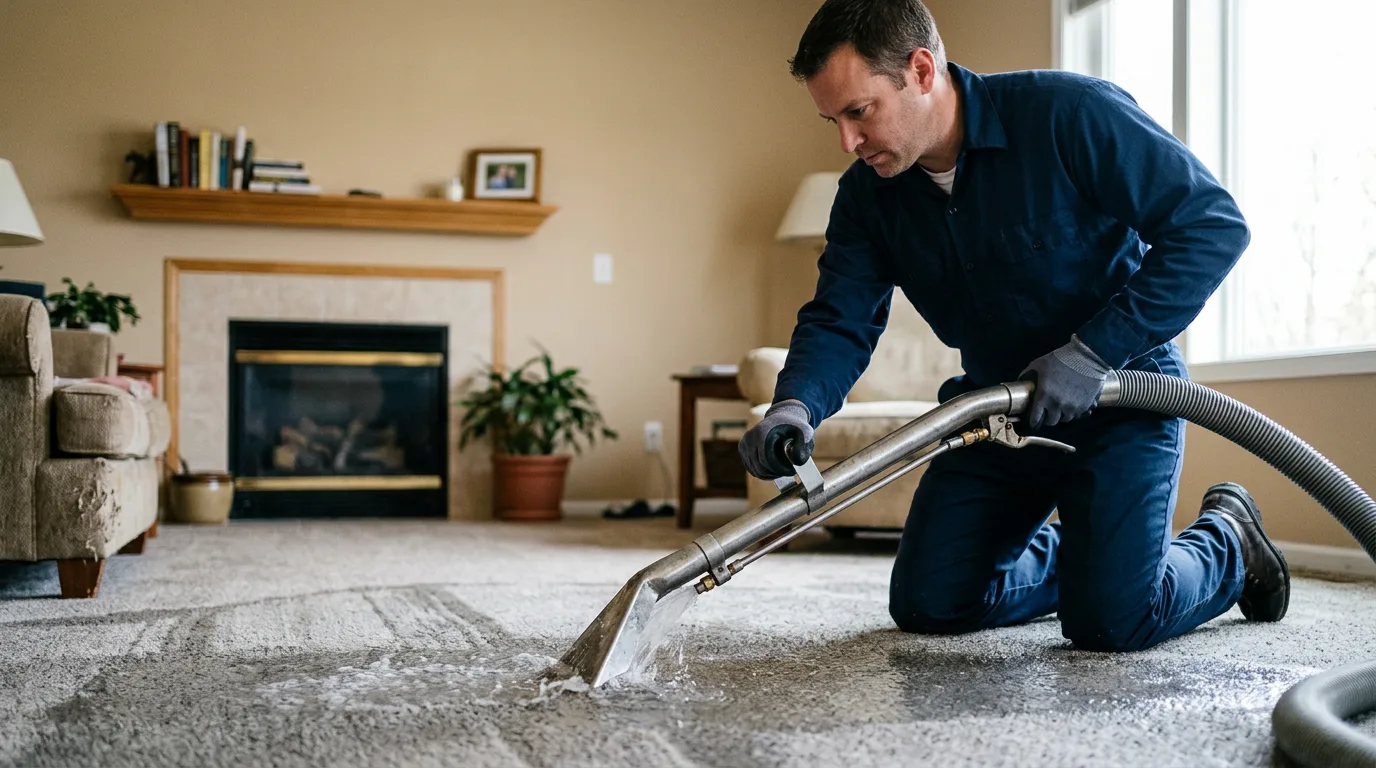 Water damage restoration technician working near Carpentersville, IL